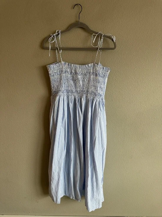 J. Crew Paloma Blue Pinstripe Smocked Maxi Dress Large - Picture 11 of 13